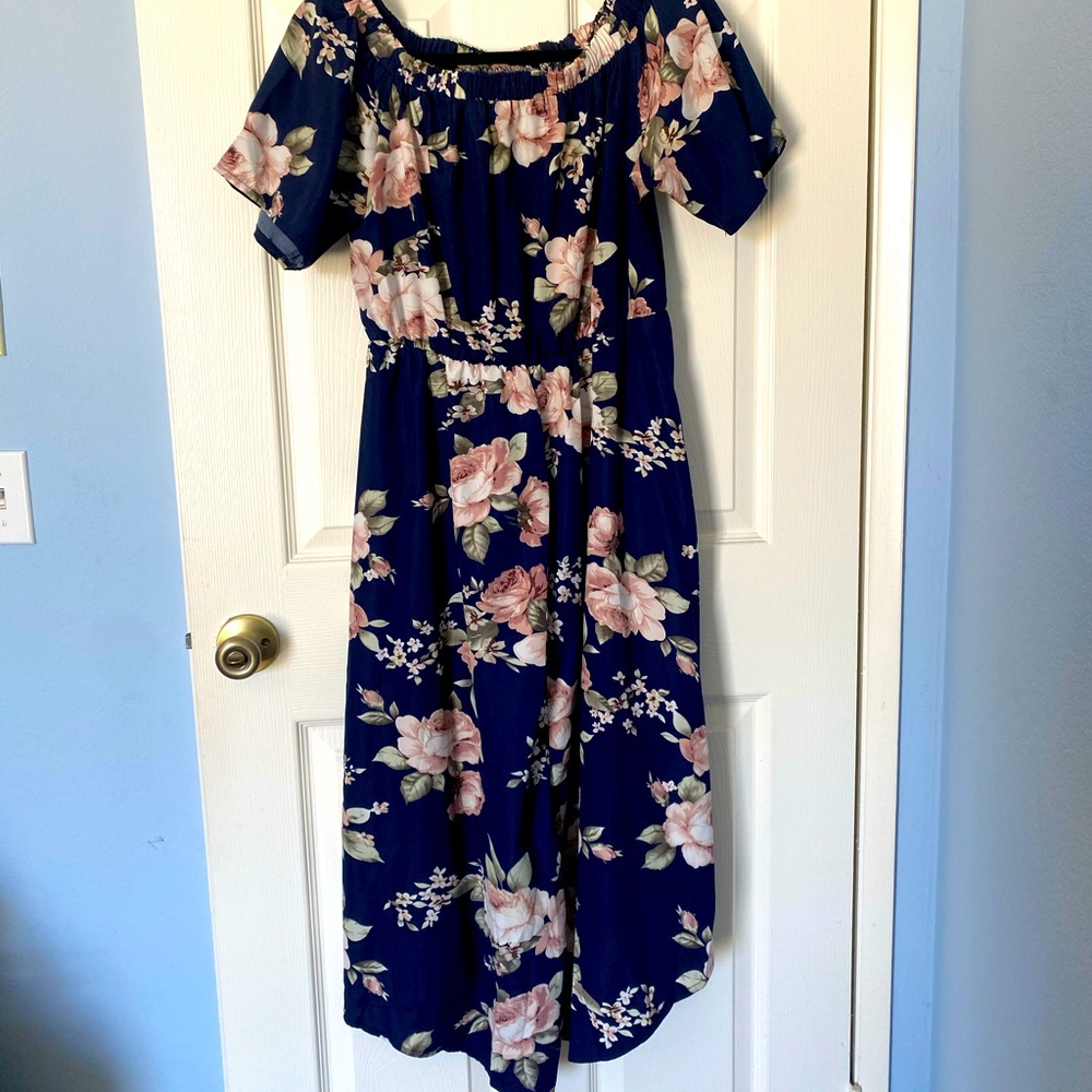 Navy blue dress with floral print